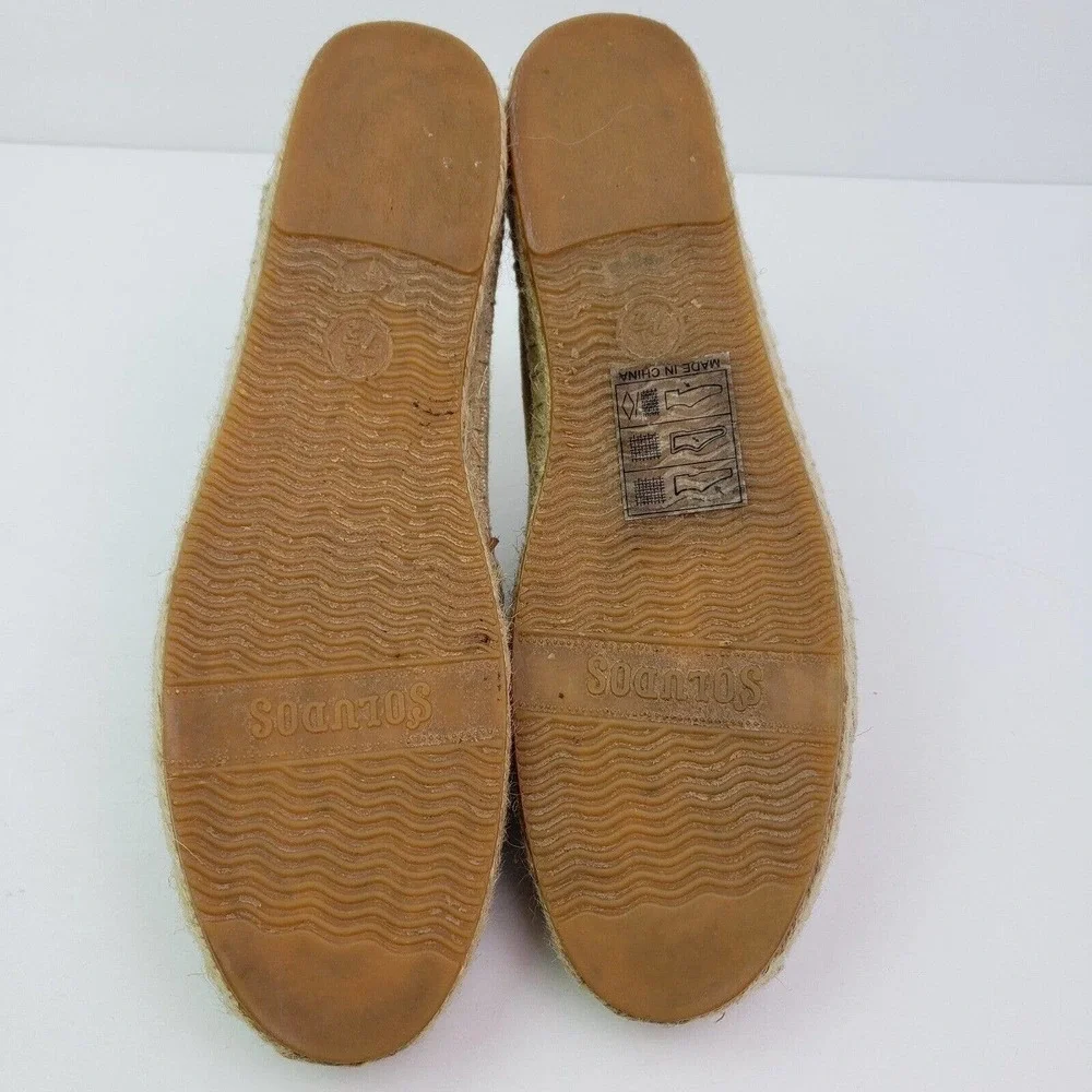 Soludos Womens Size 7.5 Tan Textile Palm Tree Slip On Espadrille Loafer Shoes